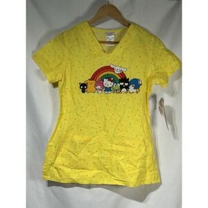 Hello Kitty and Friends Scrub Top Women's S Small Yellow 100% Cotton Sanrio